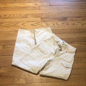 PAIGE Alexis High Waist Ankle Barrel Cargo Jeans in Blonde Sand color. Size 25.